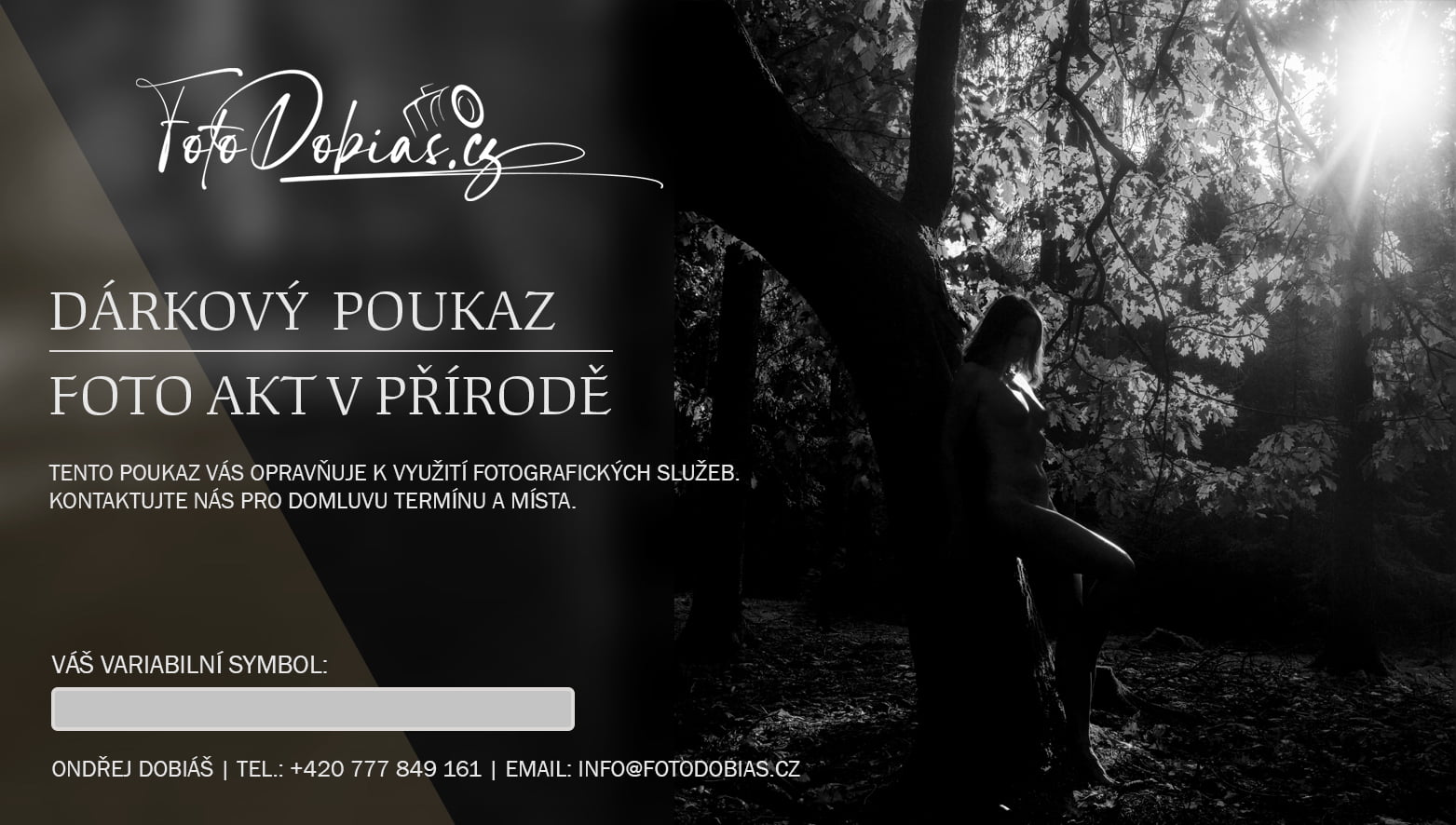 Fotografický akt - DÁRKOVÝ VOUCHER - Profesionální fotograf Aktu 2 Dárkový voucher pro fotoakt v přírodě
